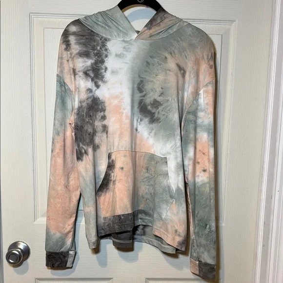 Wallflower Tie-Dye Hoodie - Gray, Green, Peach - Picture 1 of 7